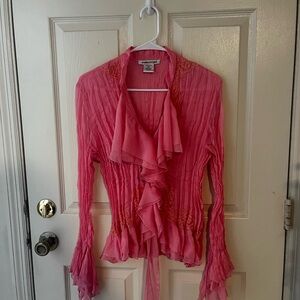 Andrea Rosati Pink Ribbed Ruffled Blouse
